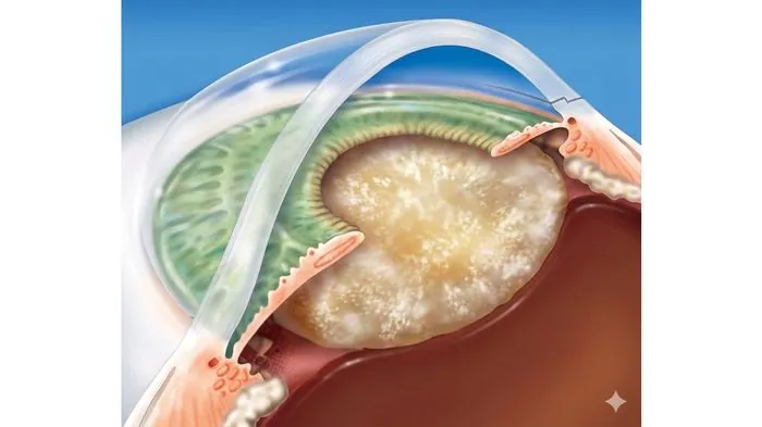 Cristalino opacificado pela catarata avançada antes da remoção por facoemulsificação