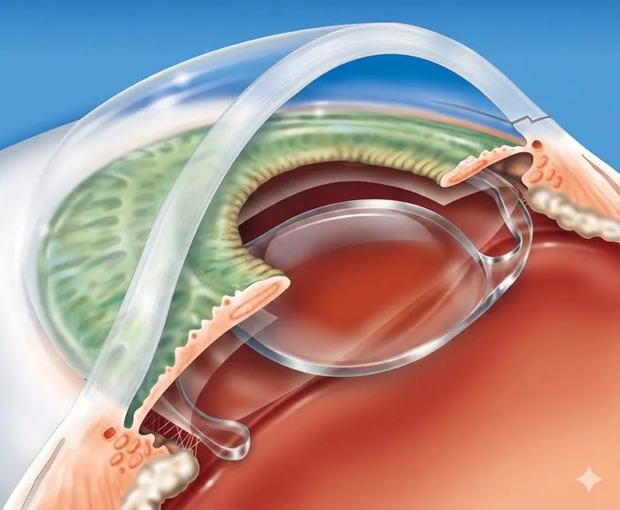 Lente intraocular transparente implantada no lugar do cristalino removido